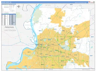Shelby County, TN Business Reference style ZIP Code wall map