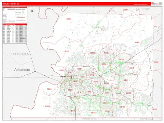 Shelby County, TN RedLine style ZIP Code wall map