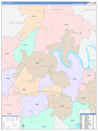 Smith County, TN ColorCast style ZIP Code wall map