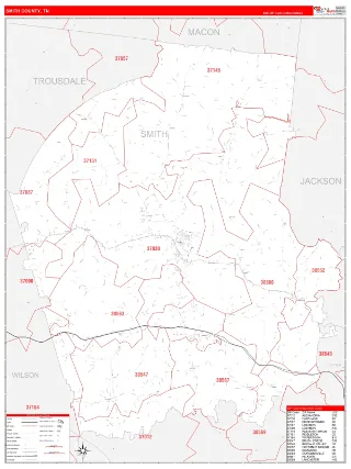 Smith County, TN RedLine style ZIP Code wall map