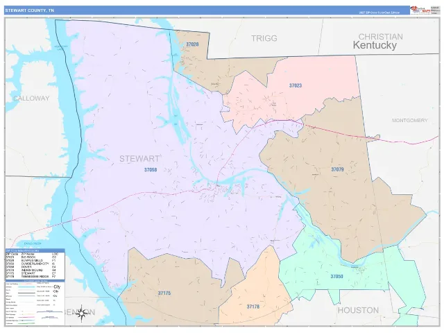 Stewart County, TN ZIP Code Wall Map, ColorCast style