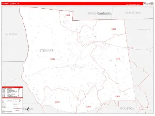 Stewart County, TN RedLine style ZIP Code wall map