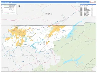 Sullivan County, TN Business Reference style ZIP Code wall map