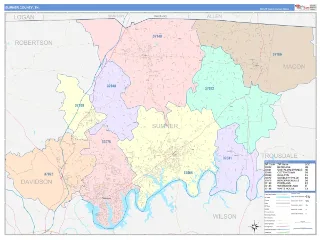 Sumner County, TN ColorCast style ZIP Code wall map