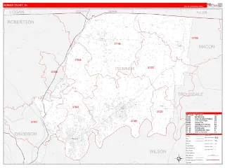 Sumner County, TN RedLine style ZIP Code wall map