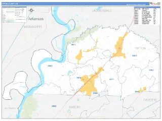 Tipton County, TN Business Reference style ZIP Code wall map