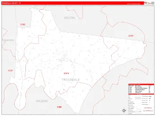 Trousdale County, TN RedLine style ZIP Code wall map