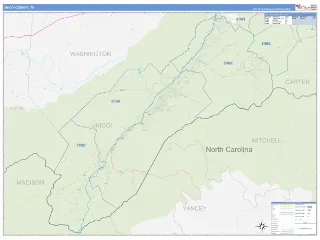 Unicoi County, TN Business Reference style ZIP Code wall map