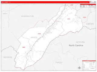 Unicoi County, TN RedLine style ZIP Code wall map