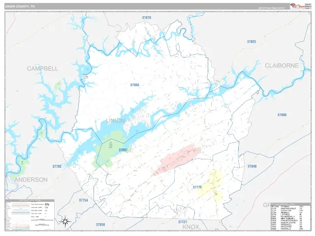 Union County, TN ZIP Code Wall Map, Classic style