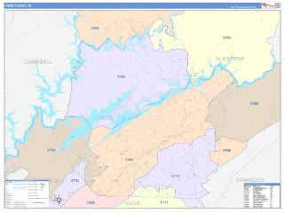 Union County, TN ColorCast style ZIP Code wall map