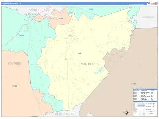Van Buren County, TN ColorCast style ZIP Code wall map