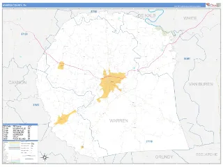 Warren County, TN Business Reference style ZIP Code wall map