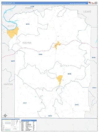 Wayne County, TN Business Reference style ZIP Code wall map