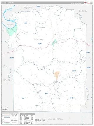 Wayne County, TN Classic style ZIP Code wall map