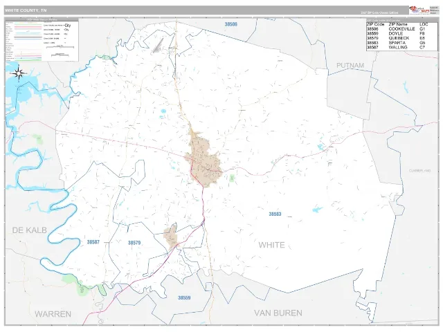 White County, TN ZIP Code Wall Map, Classic style