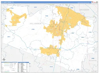 Williamson County, TN Business Reference style ZIP Code wall map