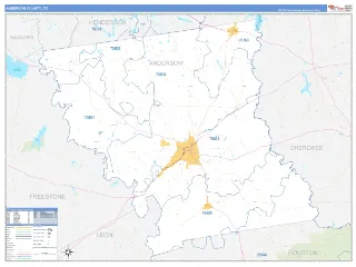 Anderson County, TX Business Reference style ZIP Code wall map