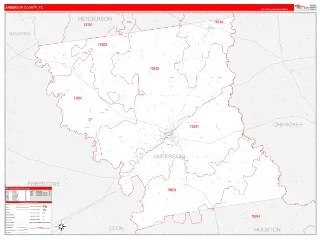 Anderson County, TX RedLine style ZIP Code wall map