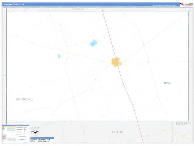 Andrews County, TX ZIP Code Wall Map, Business Reference style