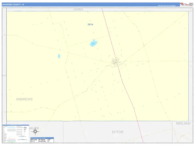 Andrews County, TX ZIP Code Wall Map, ColorCast style