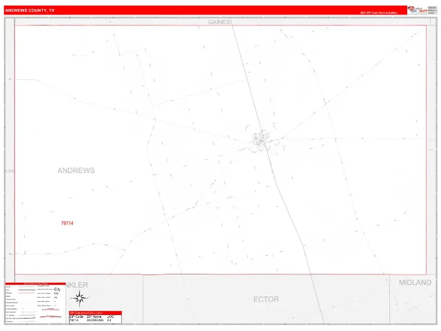 Andrews County, TX ZIP Code Wall Map, RedLine style