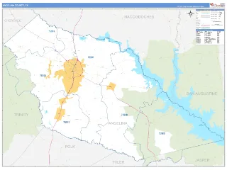 Angelina County, TX Business Reference style ZIP Code wall map