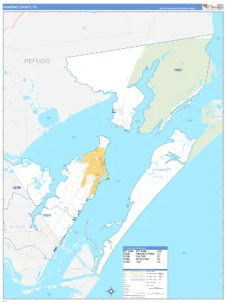 Aransas County, TX Business Reference style ZIP Code wall map