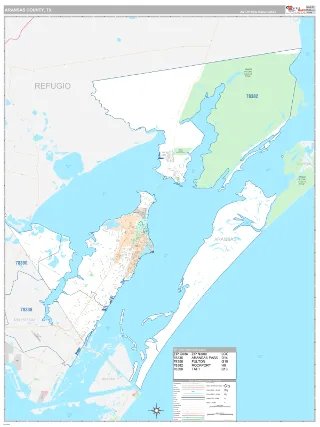 Aransas County, TX Classic style ZIP Code wall map