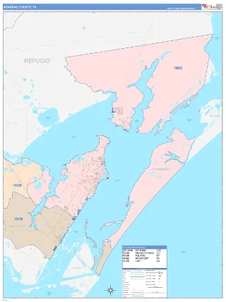 Aransas County, TX ColorCast style ZIP Code wall map
