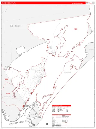 Aransas County, TX RedLine style ZIP Code wall map