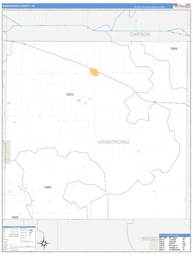 Armstrong County, TX ZIP Code Wall Map, Business Reference style