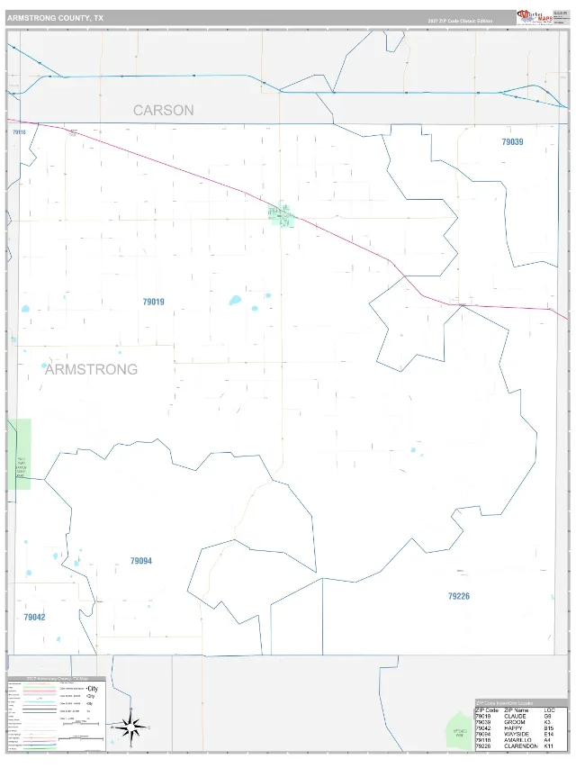 Armstrong County, TX ZIP Code Wall Map, Classic style