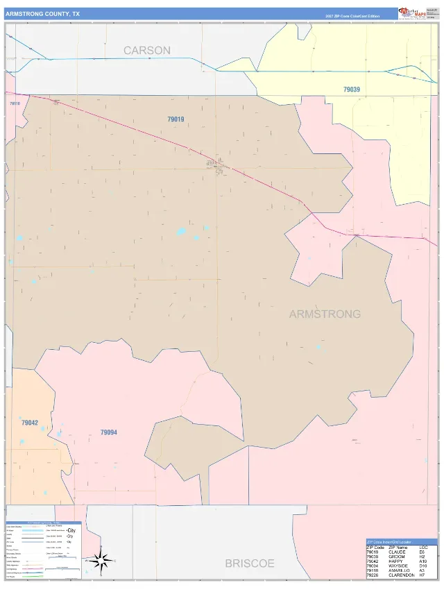 Armstrong County, TX ZIP Code Wall Map, ColorCast style