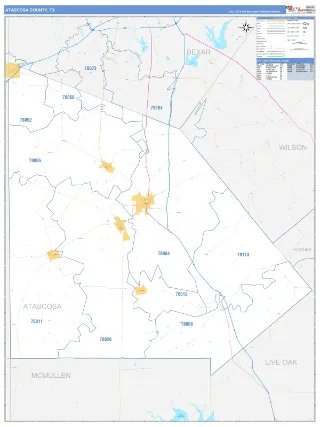 Atascosa County, TX Business Reference style ZIP Code wall map