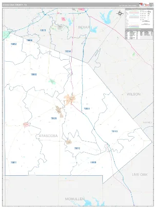 Atascosa County, TX Classic style ZIP Code wall map