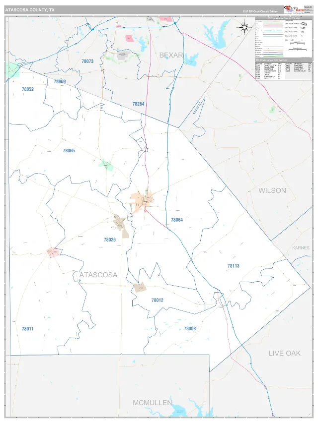 Atascosa County, TX ZIP Code Wall Map, Classic style