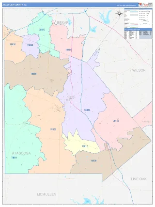 Atascosa County, TX ColorCast style ZIP Code wall map