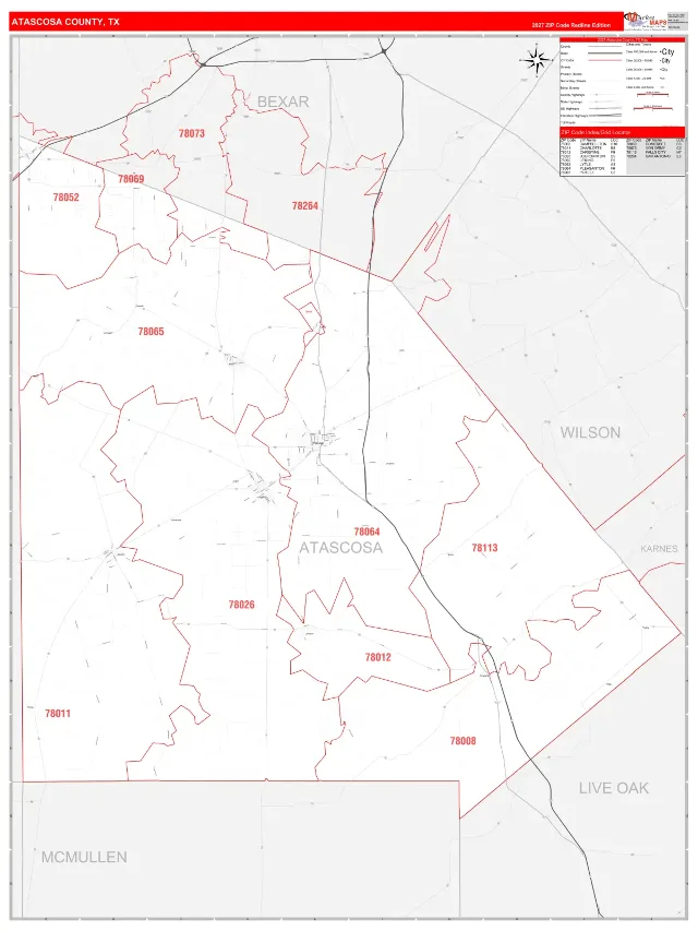 Atascosa County, TX ZIP Code Wall Map, RedLine style