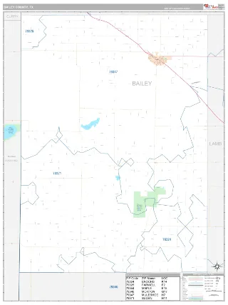 Bailey County, TX Classic style ZIP Code wall map