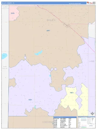 Bailey County, TX ColorCast style ZIP Code wall map