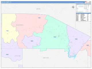 Bandera County, TX ColorCast style ZIP Code wall map