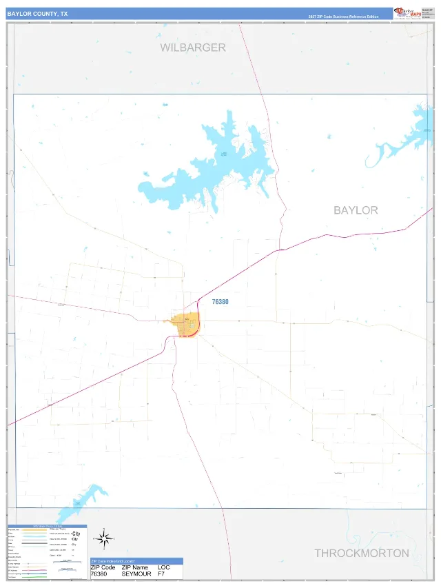Baylor County, TX ZIP Code Wall Map, Business Reference style