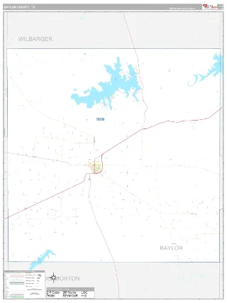 Baylor County, TX Classic style ZIP Code wall map