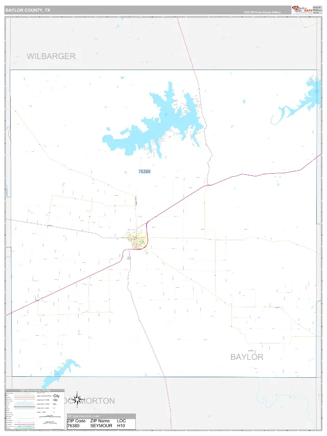 Baylor County, TX ZIP Code Wall Map, Classic style