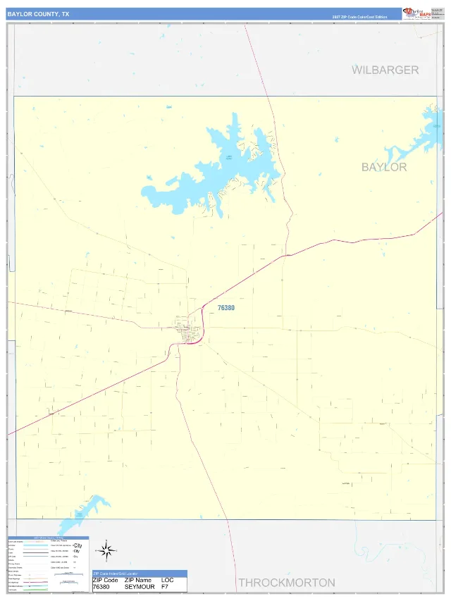 Baylor County, TX ZIP Code Wall Map, ColorCast style