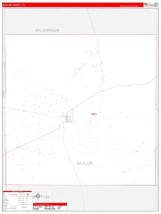 Baylor County, TX RedLine style ZIP Code wall map