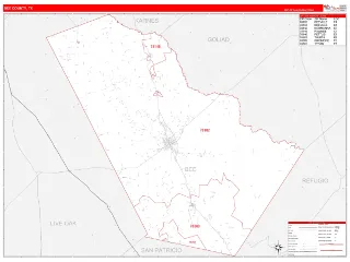 Bee County, TX RedLine style ZIP Code wall map