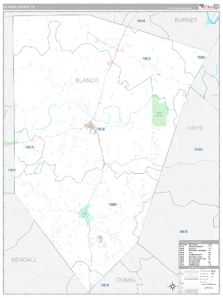 Blanco County, TX Classic style ZIP Code wall map