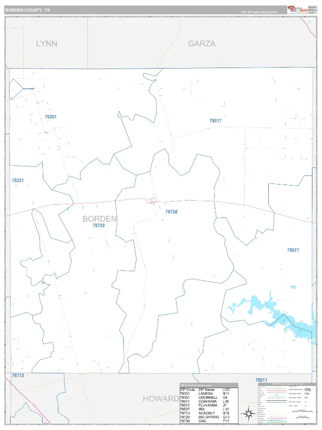 Borden County, TX ZIP Code Wall Map, Classic style